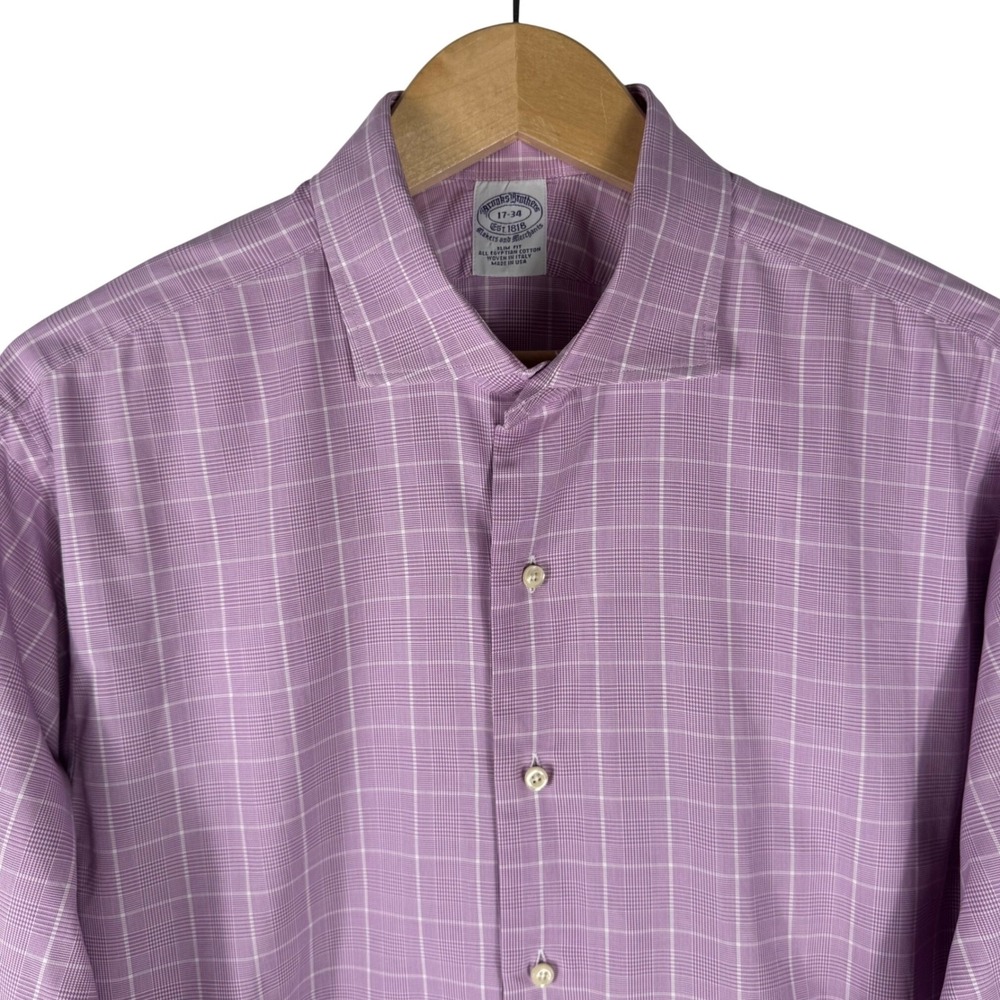 Brooks Brothers Slim Fit Plaid Egyptian Cotton Dress Shirt Mens 17-34 USA Made - Picture 5 of 7